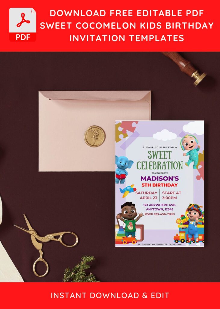 Invitation Template of (Free Editable PDF) Nursery Cocomelon Birthday Invitation Templates 5