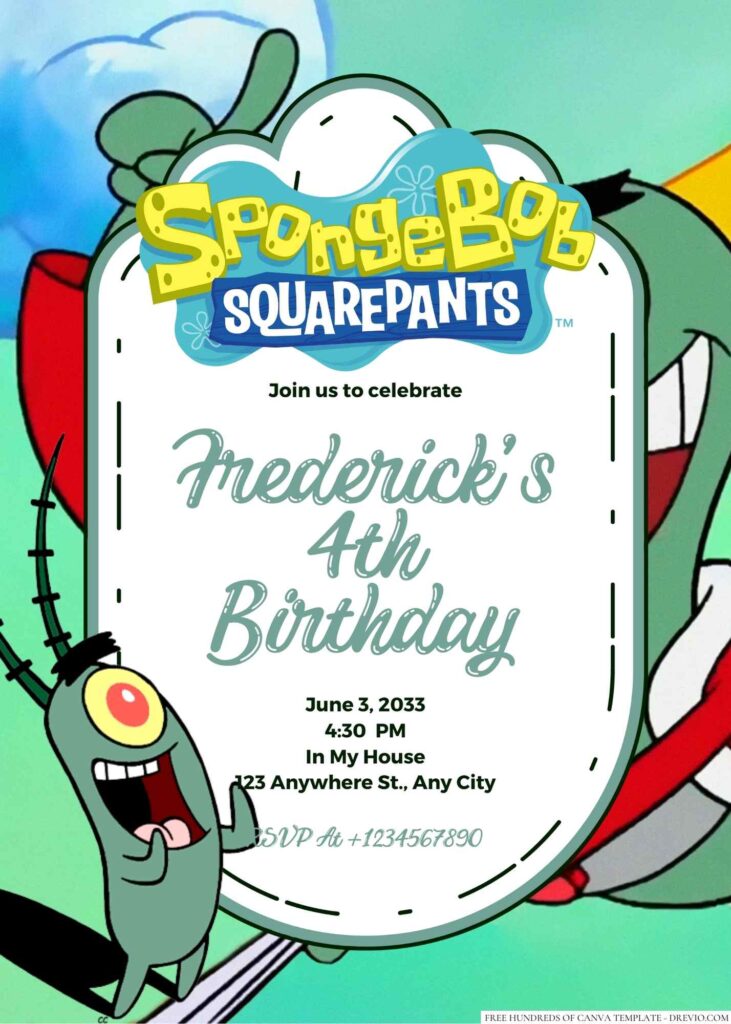 Spongebob's Nemesis Plankton Birthday Invitation