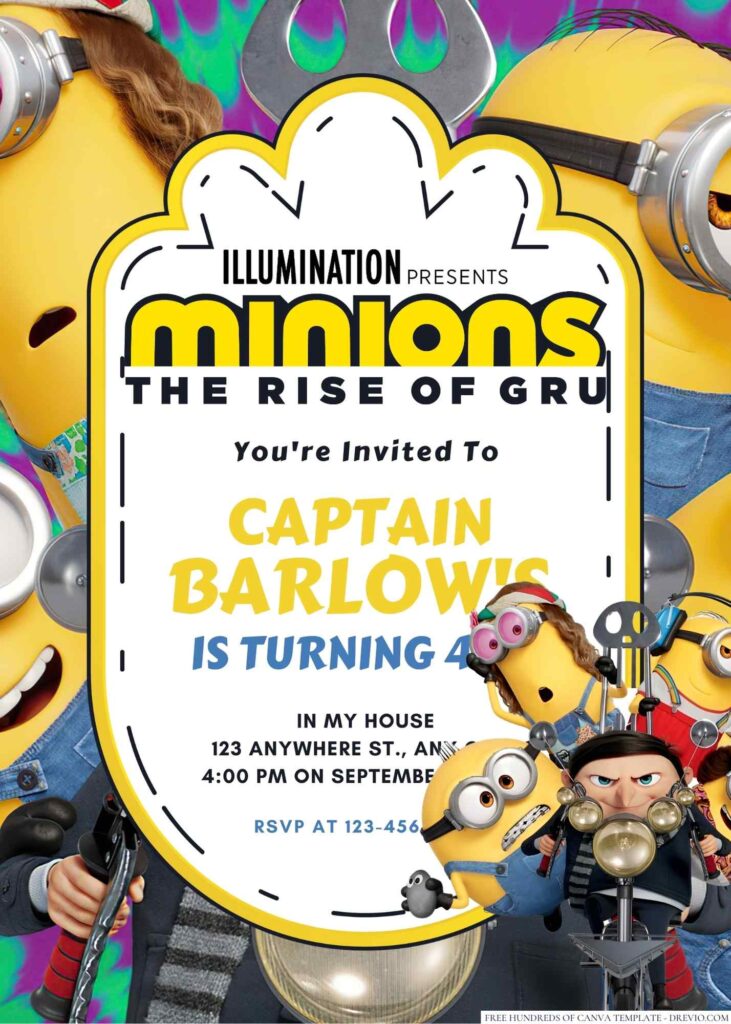 Minions The Rise Of Gru Birthday Invitation