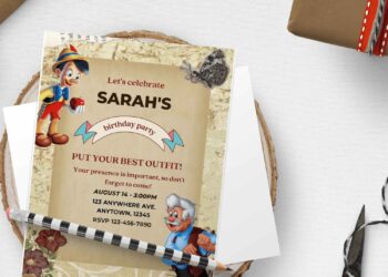 (Free Editable PDF) Disney Pinocchio Birthday Invitation Templates