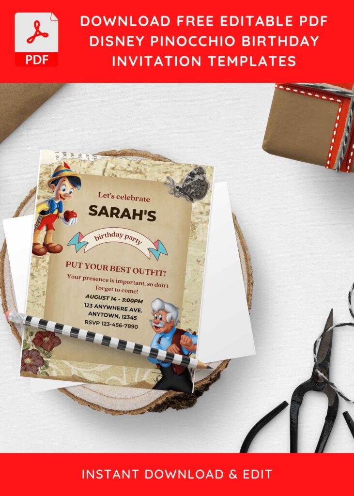 Invitation Template of (Free Editable PDF) Disney Pinocchio Birthday Invitation Templates 4