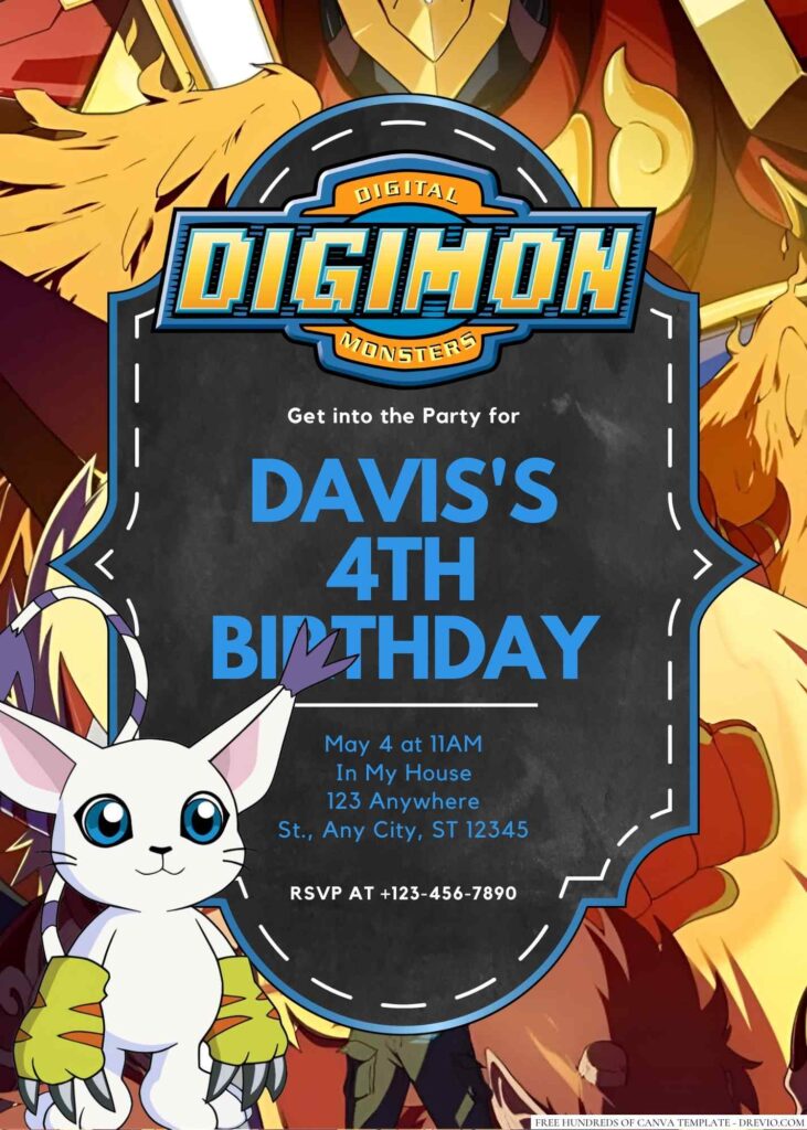 Digimon Canva Birthday Invitation