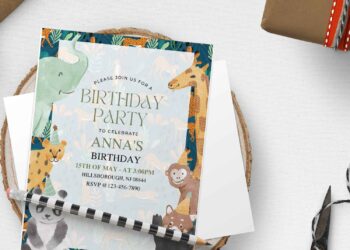 (Free Editable PDF) Chic Jungle Animal Birthday Invitation Templates