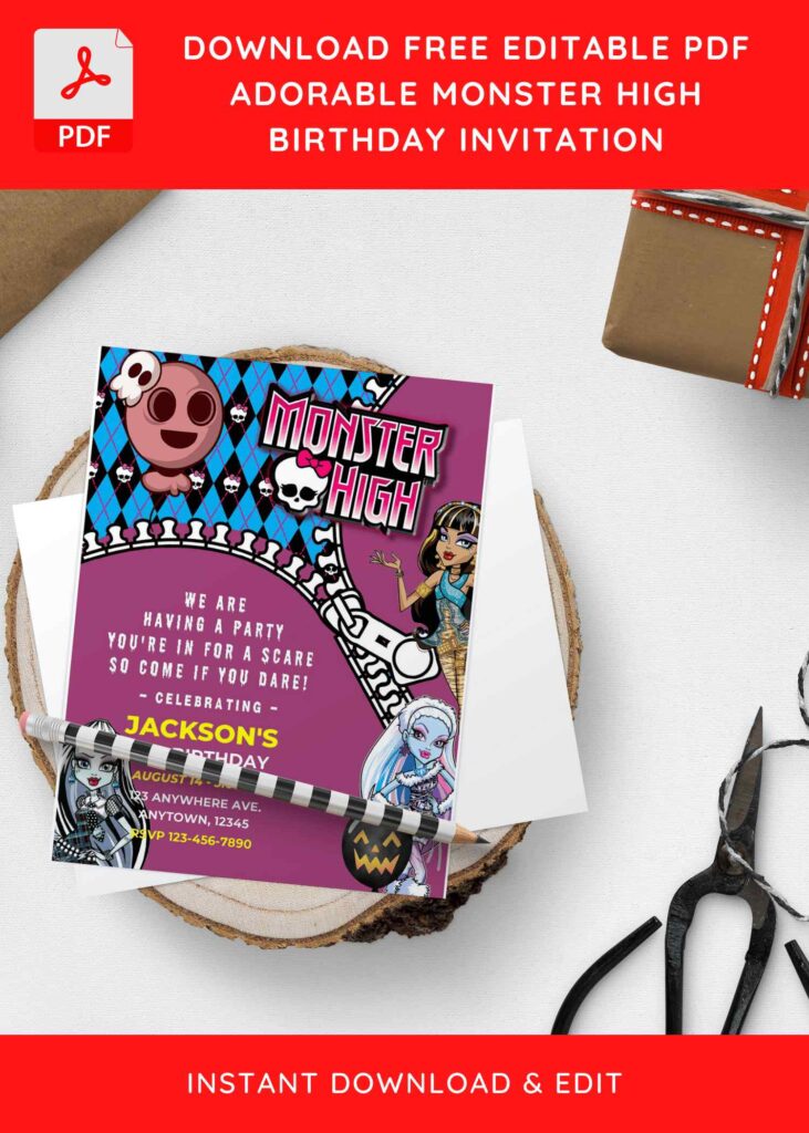 (Free Editable PDF) Cute & Chic Monster High Birthday Invitation Templates H