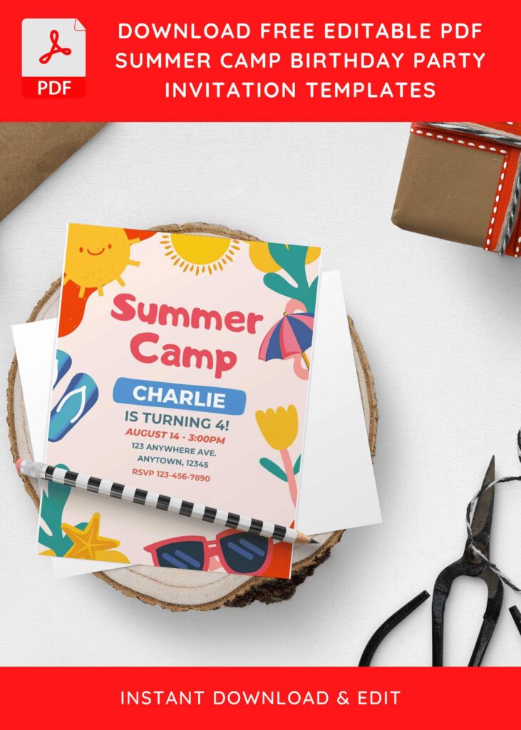 Invitation Template of (Free Editable PDF) Colorful Summer Camp Birthday Invitation Templates 8