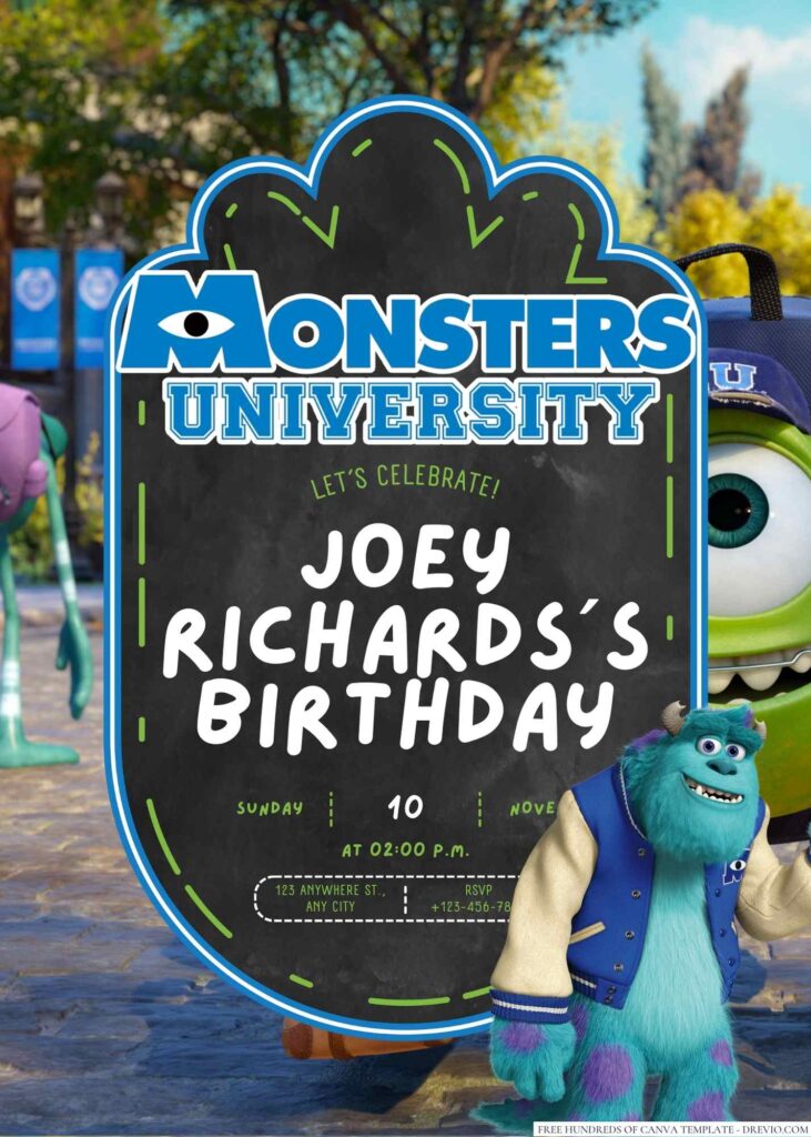 Monsters University Birthday Invitation 