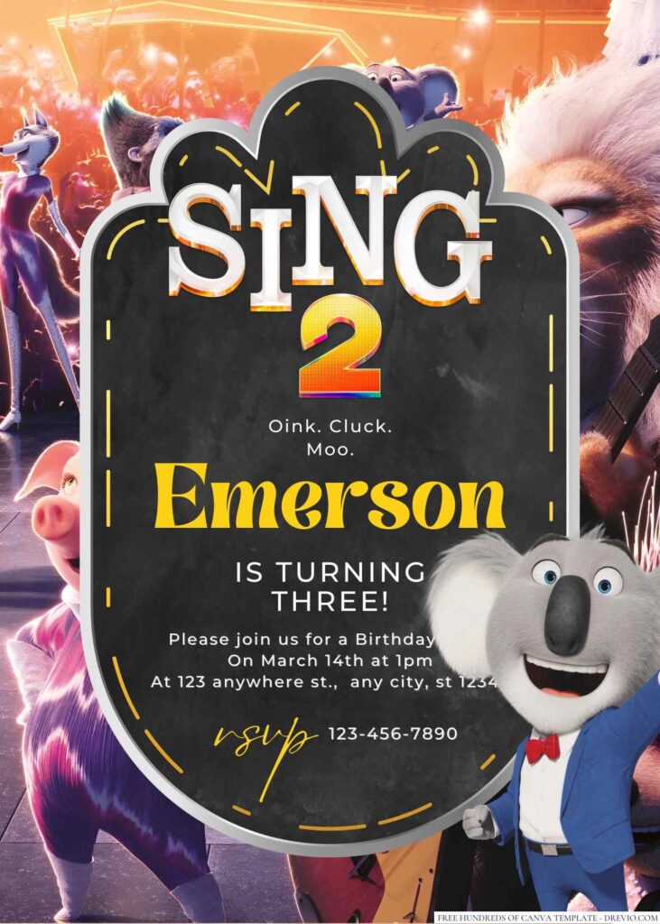 Sing 2 Birthday Invitation 