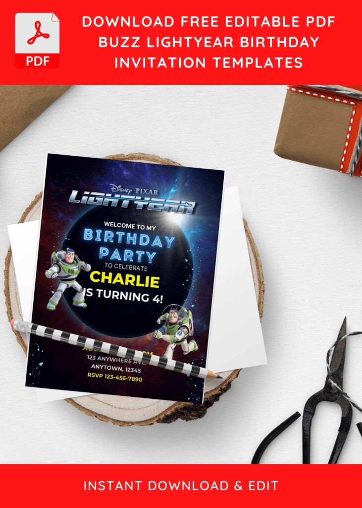 (Free Editable PDF) Disney Buzz Lightyear Birthday Invitation Templates H