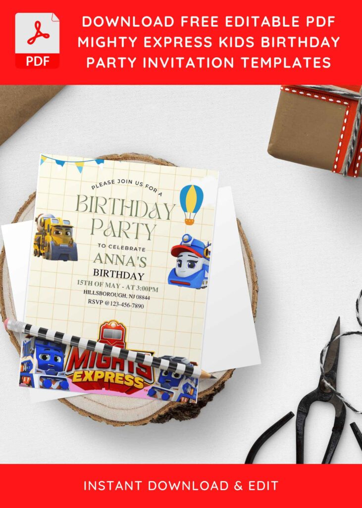 Invitation Template of (Free Editable PDF) Mighty Express Train Kids Birthday Invitation Templates 4