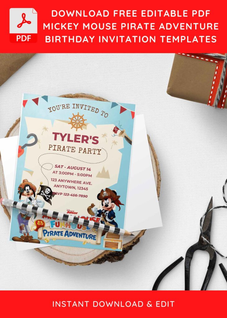 Invitation Template of (Free Editable PDF) Fun Mickey Mouse Pirate Adventure Birthday Invitation Templates 5