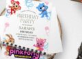 (Free Editable PDF) Lovely Pinkfong Wonderstar Birthday Invitation Templates with stock white background