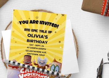 (Free Editable PDF) Colorful Captain Underpants Birthday Invitation Templates