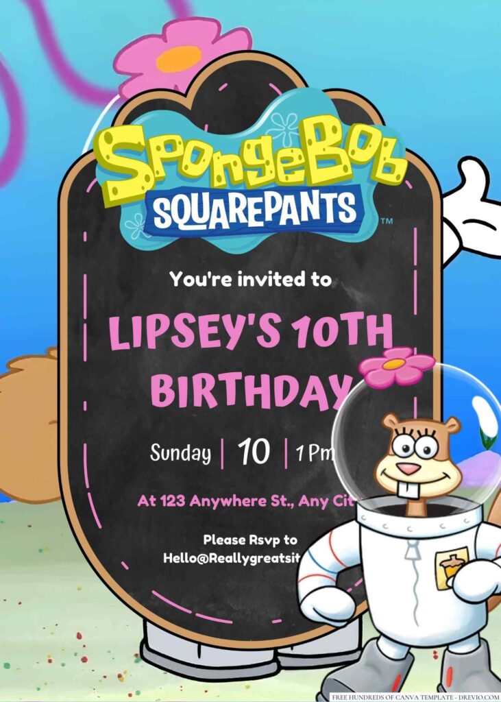 Spongebob's friend Sandy Cheeks Birthday Invitation