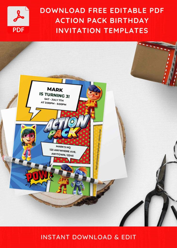 Invitation Template of (Free Editable PDF) Action Pack Superhero Birthday Invitation Templates 4