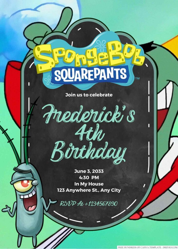 Spongebob's Nemesis Plankton Birthday Invitation