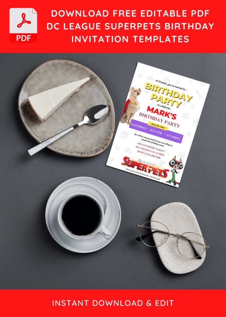 (Free Editable PDF) DC League SuperPets Birthday Invitation Templates G