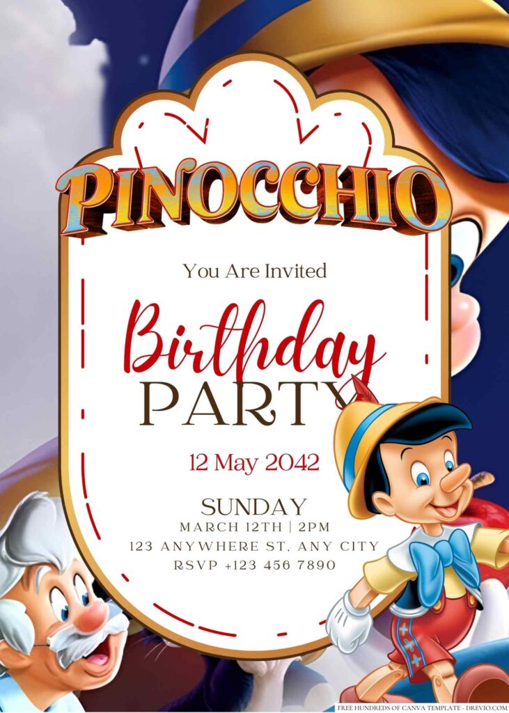 Pinocchio Birthday Invitation