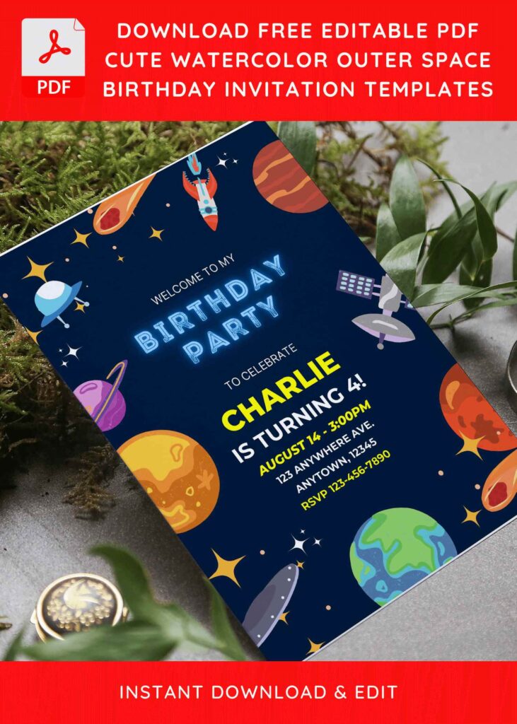 Invitation Template of (Free Editable PDF) Adorable Space Themed Kids Birthday Invitation Templates 6