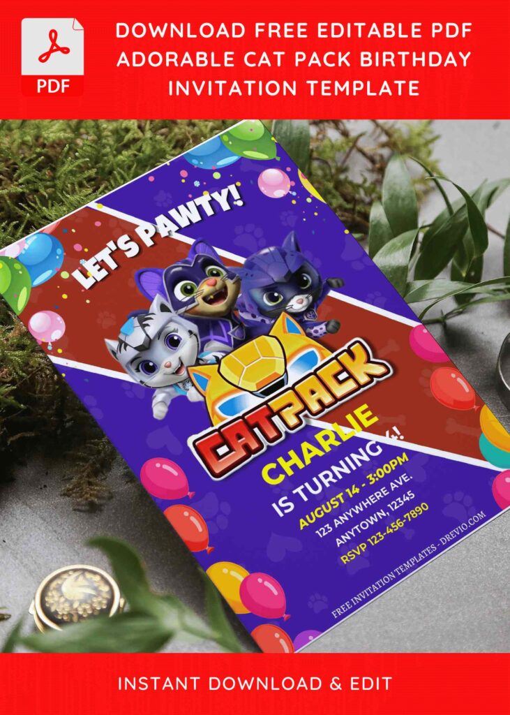 Invitation Template of (Free Editable PDF) Cheerful Cat Pack PAW Patrol Birthday Invitation Templates 3