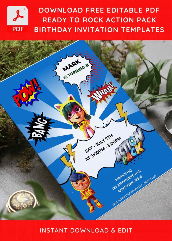 Invitation Template of (Free Editable PDF) Super Awesome Action Pack Superheroes Birthday Invitation Templates 6