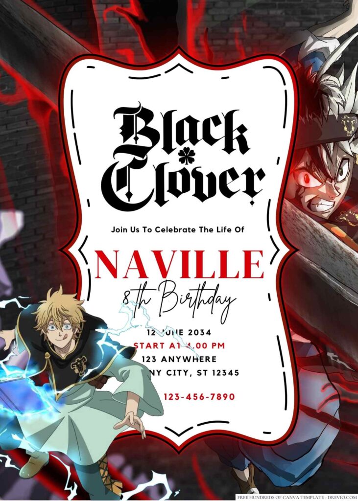 Black Clover Birthday Invitation