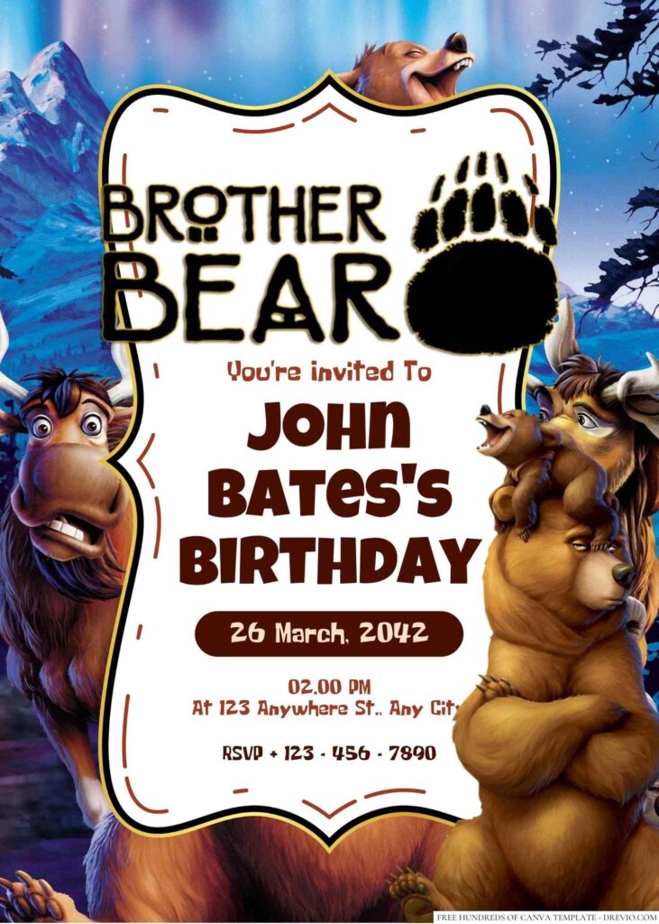 Brother Bear Birthday Invitation