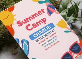 (Free Editable PDF) Colorful Summer Camp Birthday Invitation Templates