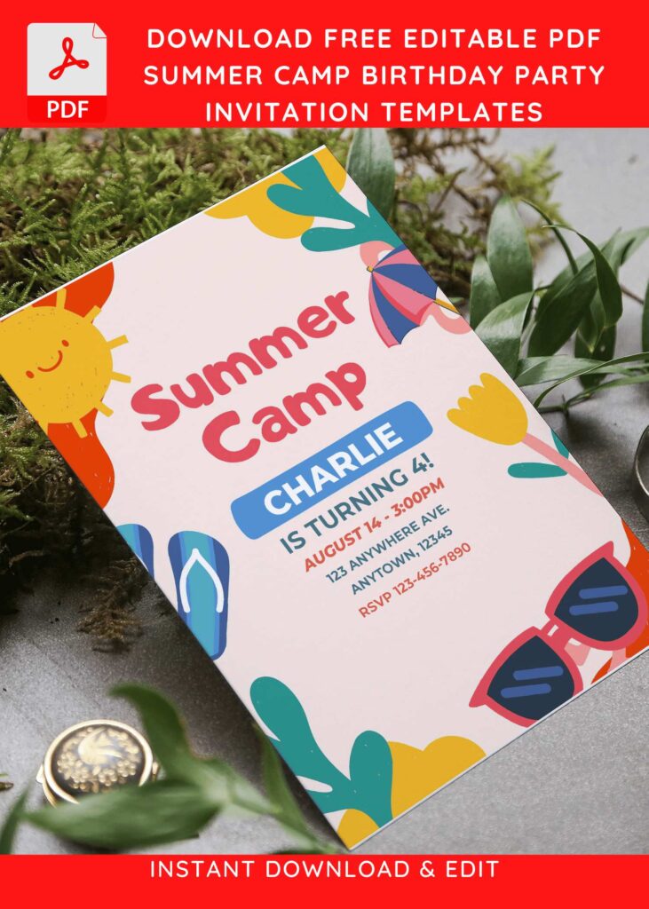 Invitation Template of (Free Editable PDF) Colorful Summer Camp Birthday Invitation Templates 6