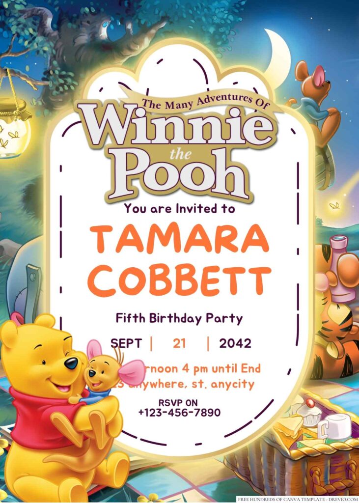 The Many Adventures of Winnie the Pooh Birthday Invitation