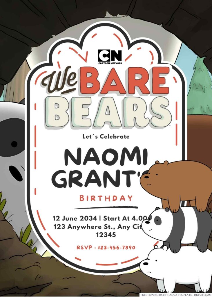 We Bare Bears Birthday Invitation