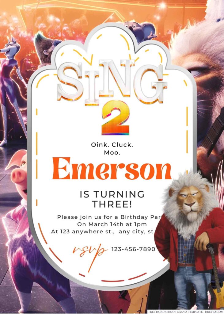 Sing 2 Birthday Invitation 