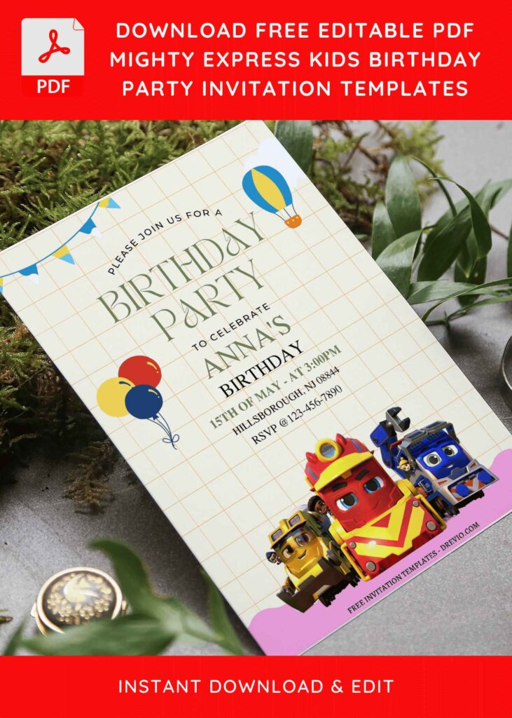 Invitation Template of (Free Editable PDF) Mighty Express Train Kids Birthday Invitation Templates 3