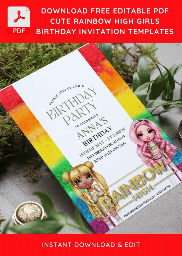 Invitation Template of (Free Editable PDF) Lovely Rainbow High Birthday Invitation Templates 6