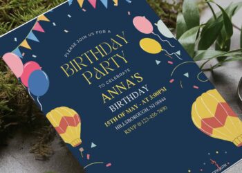 (Free Editable PDF) Bright And Cheery Hot Air Balloon Birthday Invitation Templates