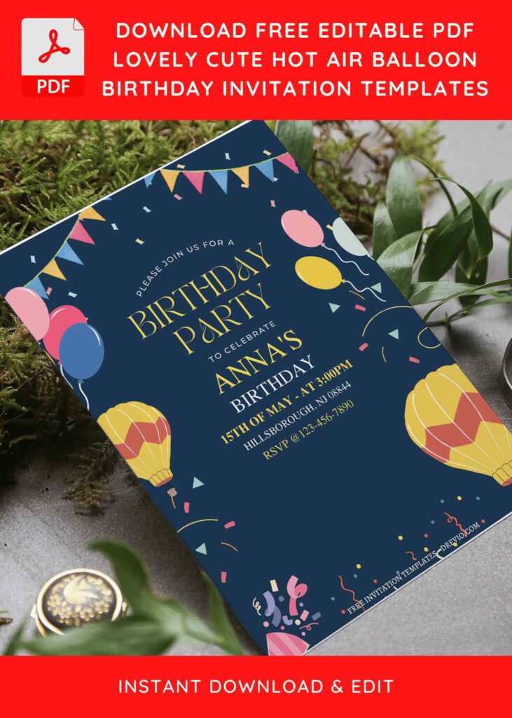 Invitation Template of (Free Editable PDF) Bright And Cheery Hot Air Balloon Birthday Invitation Templates 6