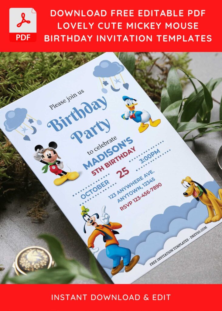 Invitation Template of (Free Editable PDF) Lovely Cute Mickey Mouse Birthday Invitation Templates 6