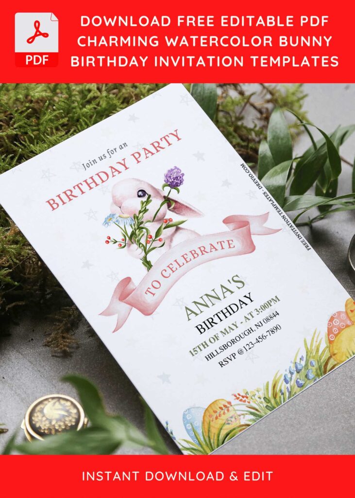 Invitation Template of (Free Editable PDF) Watercolor Easter Bunny Birthday Invitation Templates 6