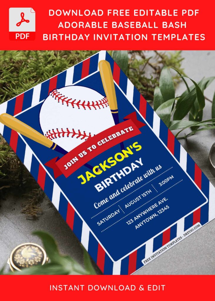 (Free Editable PDF) Baseball MVP Birthday Invitation Templates with red ribbon