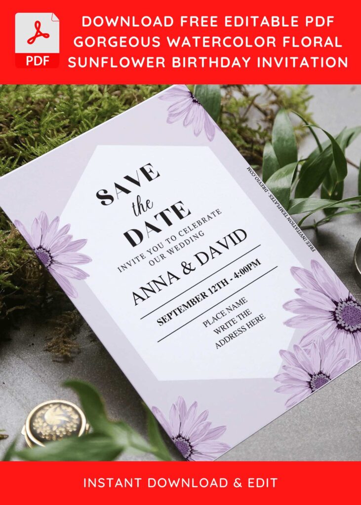 (Free Editable PDF) Dusty Vintage Sunflower Wedding Invitation Templates F