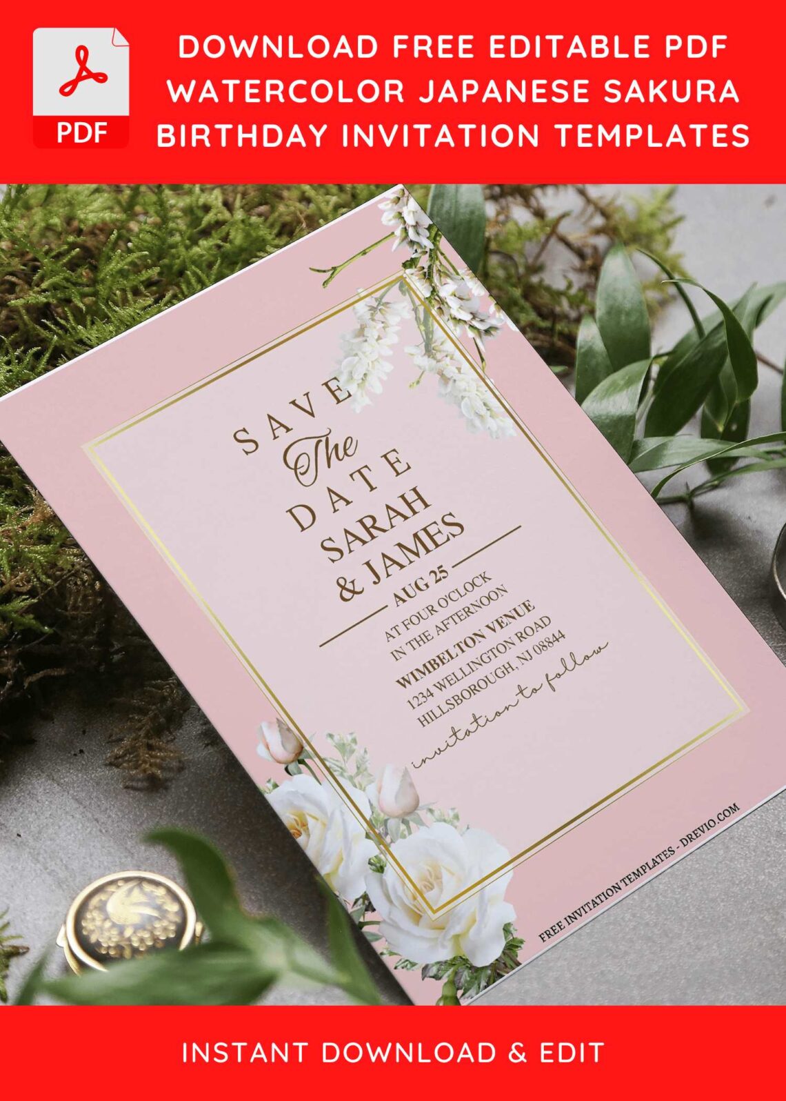 (Free Editable PDF) Charming Pastel Sakura Wedding Invitation Templates