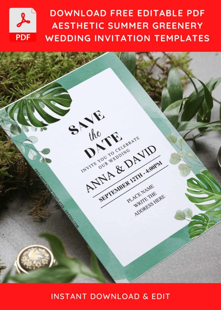 Invitation Template of (Free Editable PDF) Exotic Greenery Monstera Wedding Invitation Templates 3