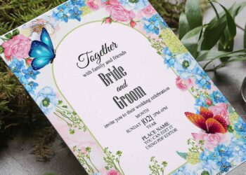 (Free Editable PDF) Gorgeous Butterfly Garden Wedding Invitation Templates with aesthetic magnolia
