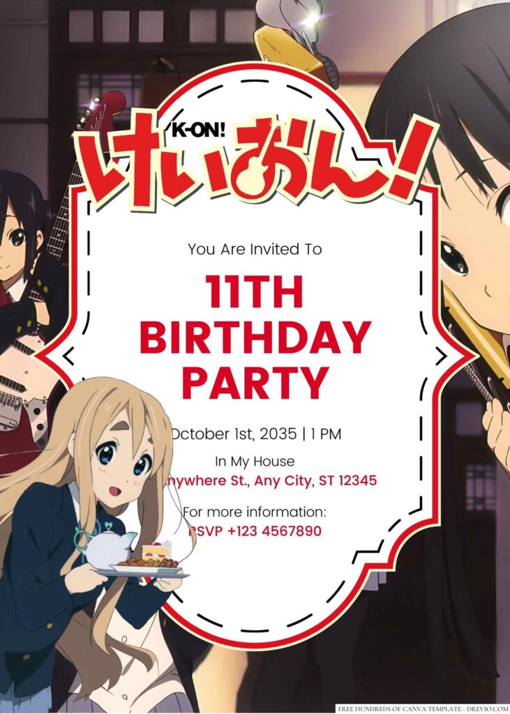 Free Editable K-On! Birthday Invitation