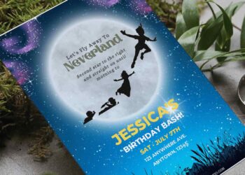 (Free Editable PDF) Adorable Peter Pan & Wendy Birthday Invitation Templates