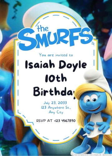 18+ Smurfette Canva Birthday Invitation Templates | Download Hundreds ...