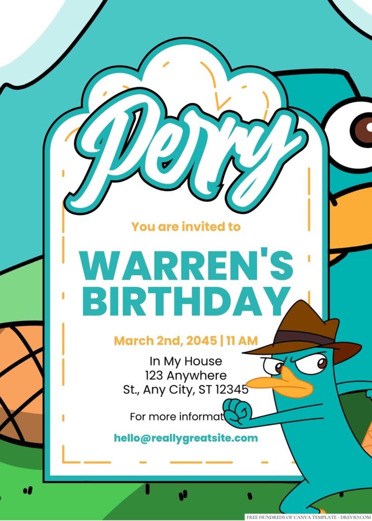 Perry the Platypus Birthday Invitation