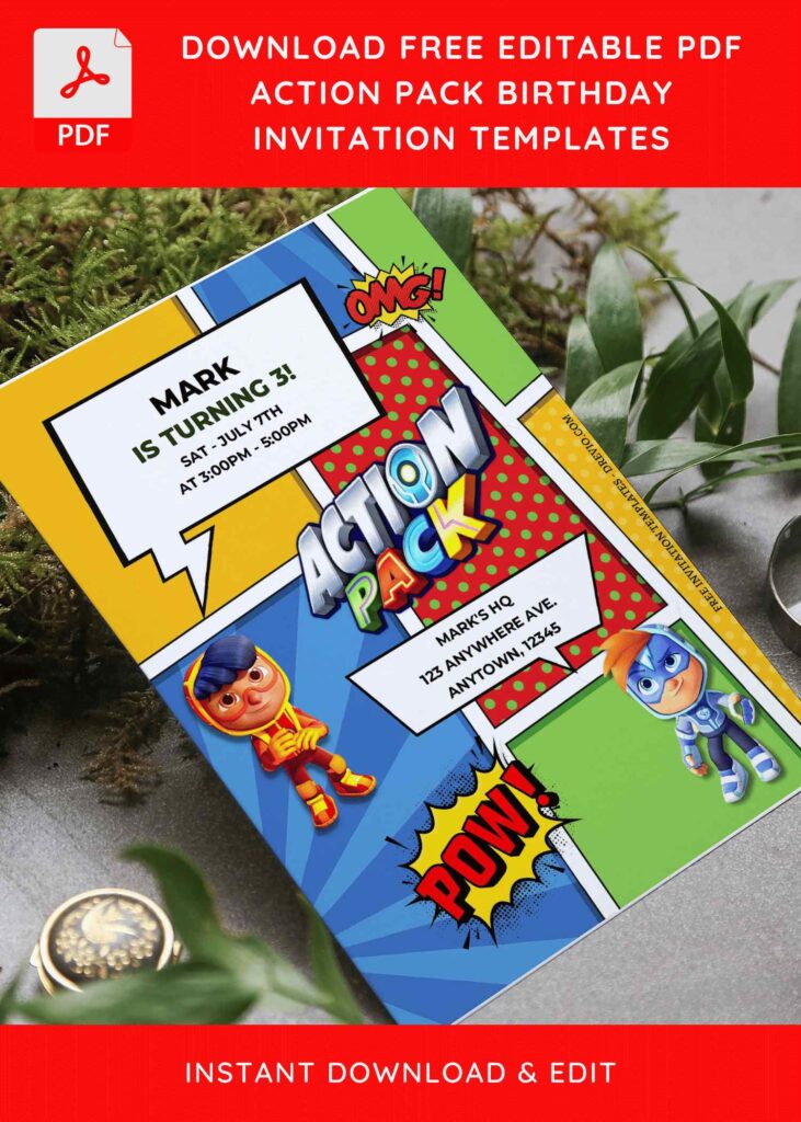 Invitation Template of (Free Editable PDF) Action Pack Superhero Birthday Invitation Templates 3