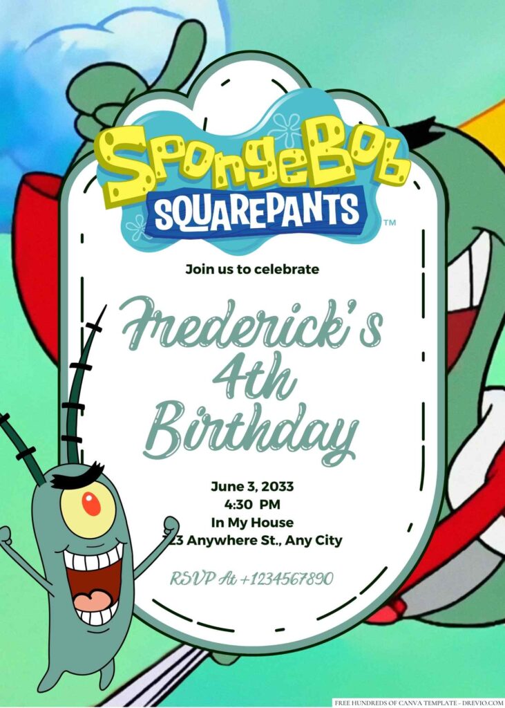 Spongebob's Nemesis Plankton Birthday Invitation