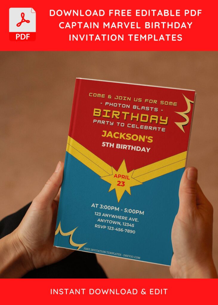 Invitation Template of (Free Editable PDF) Captain Marvel Birthday Invitation Templates 3