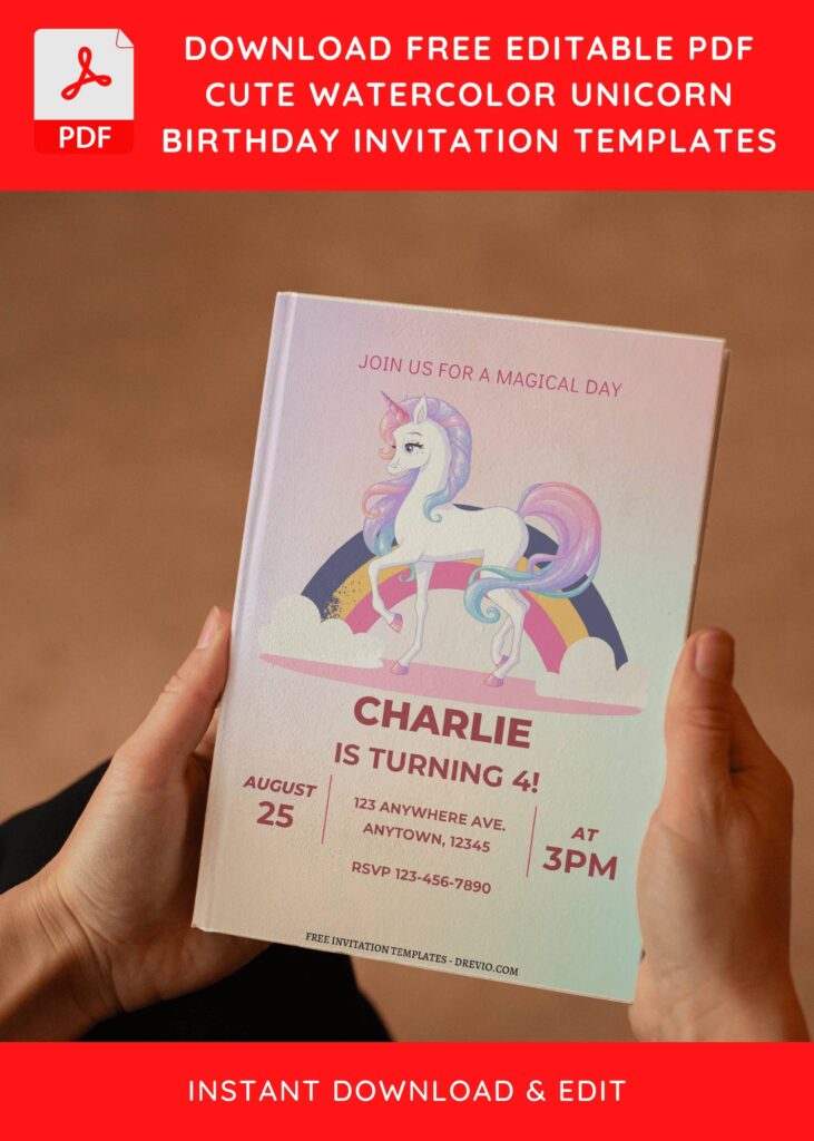 (Free Editable PDF) Beautiful Magical Unicorn Birthday Invitation Templates E